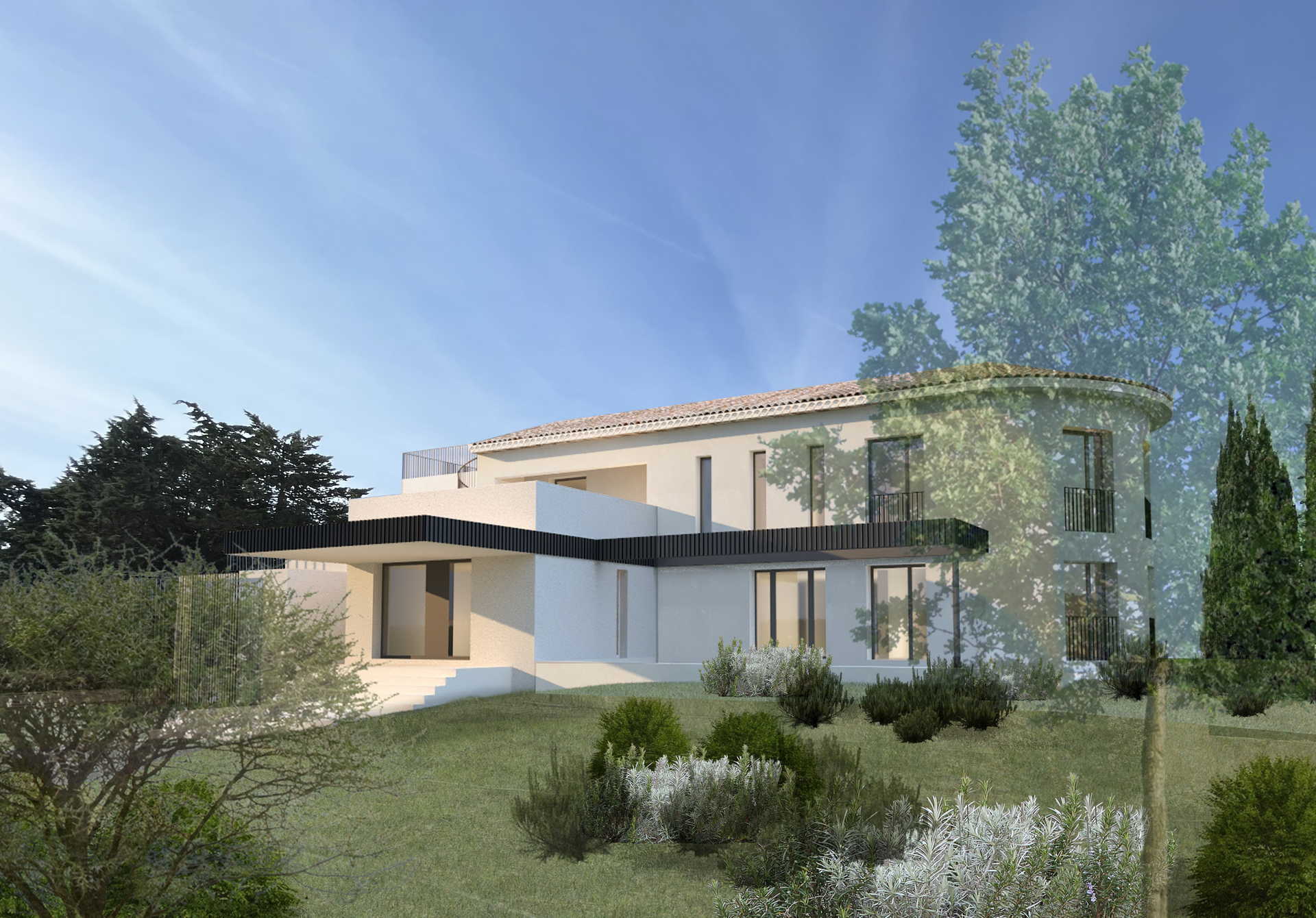 Vue sur une villa et- son jardin en 3D - chambre dhotes arles - Villa Blanche